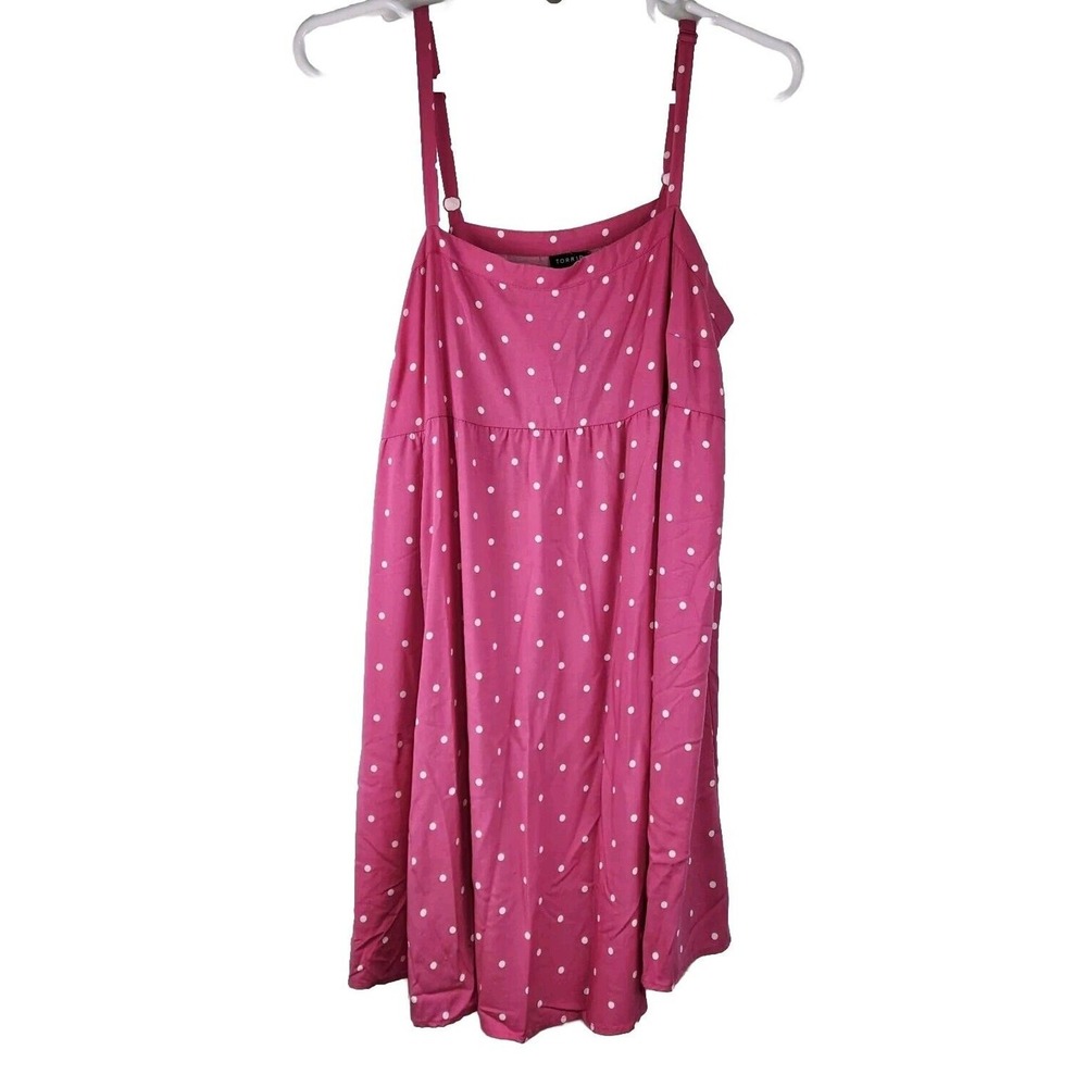 Torrid Mini Challis Sleeveless Sundress Size Lg 12 Pink Polka Dot Babydoll
